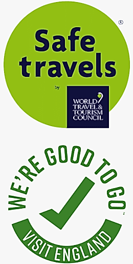 Covid safe logos from World Travel & Tourism Council, and Visit England